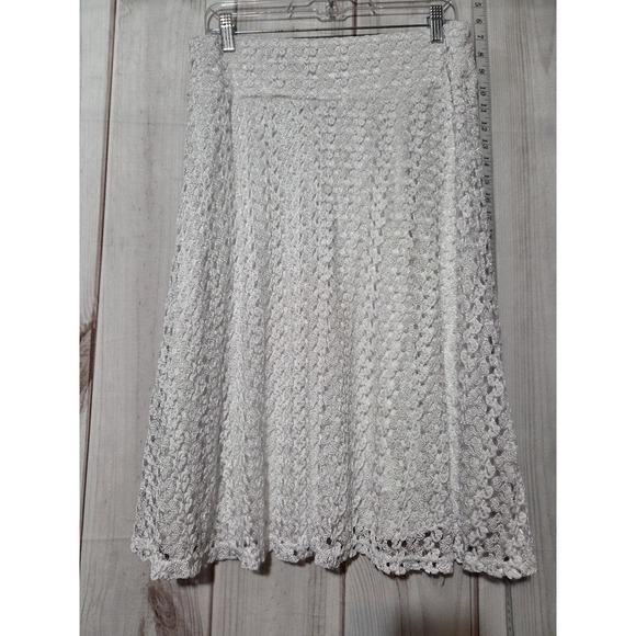 Elizabeth & Nicole Skirt Womens XL White Floral Lace A Line Midi Made In USA‎ - Picture 3 of 6